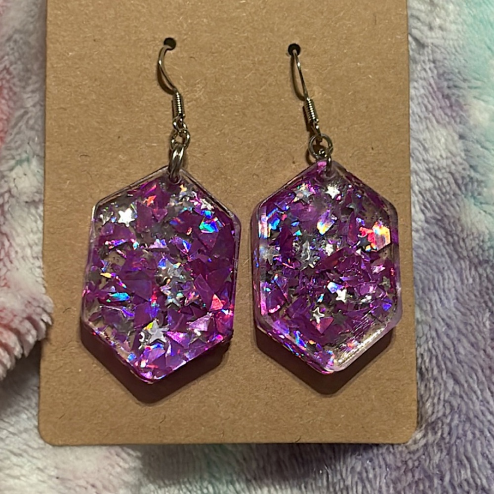 Purple Glitter and Pink Confetti Earrings